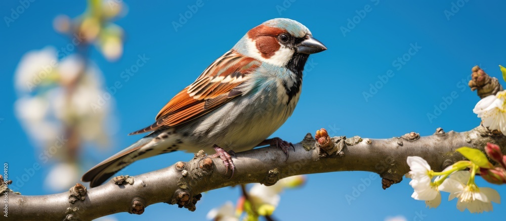 Tree perched house sparrow bird