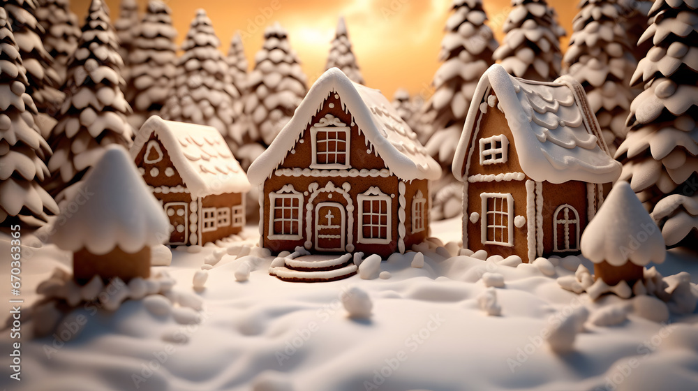 gingerbread house, winter holiday,snow village in christmas,