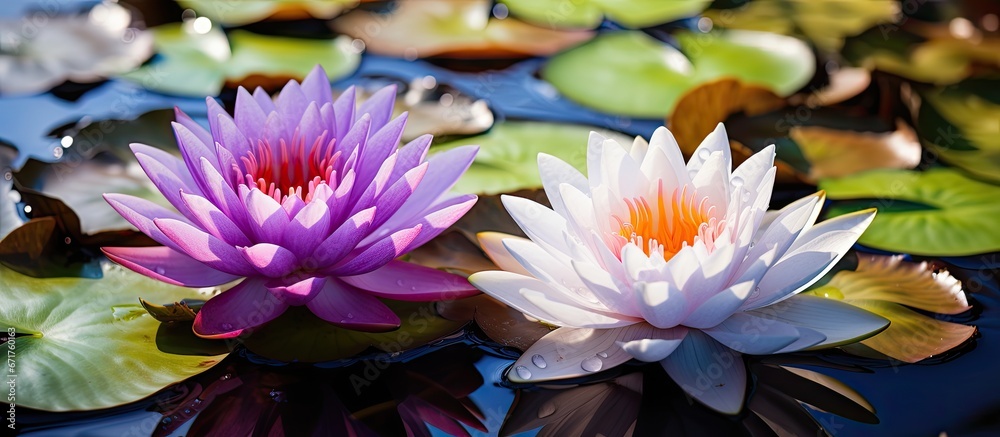 Choose focus and blur in a single flower with white and purple lotus that have two colors