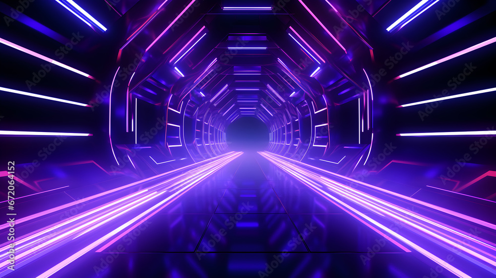 trails on the tunnel, Futuristic hyper zoom tunnel with neon lights.