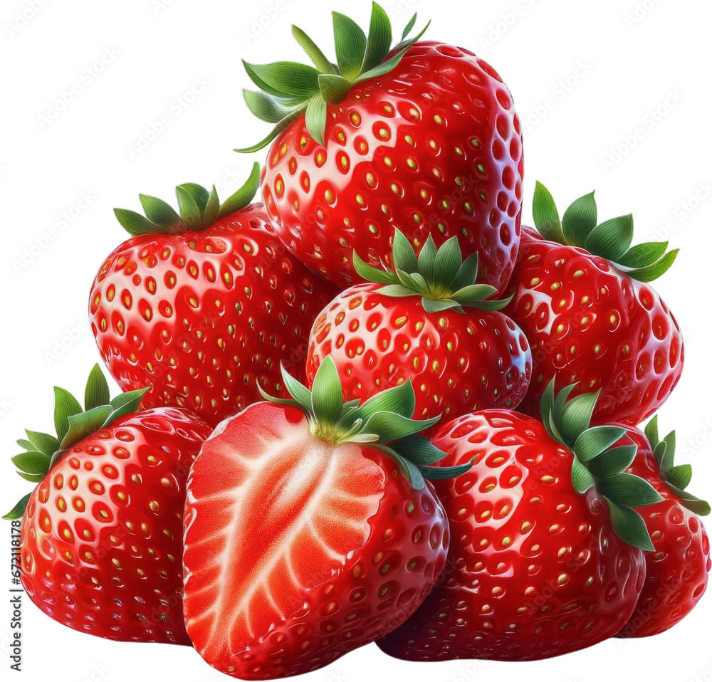 Stacked strawberries on a transparent background