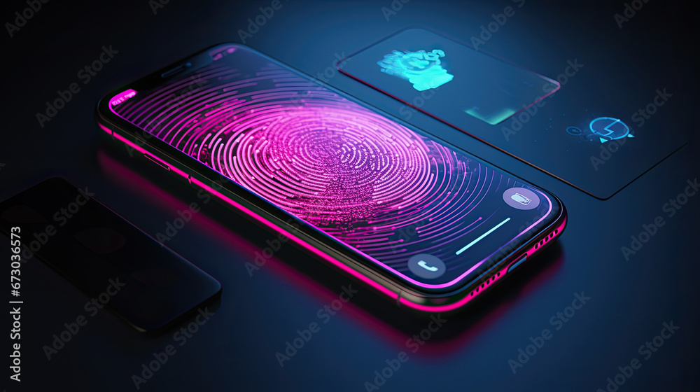 cybersecurity of personal data safety, mobile smartphone using biometric finger print and Two-factor authentication app login,
