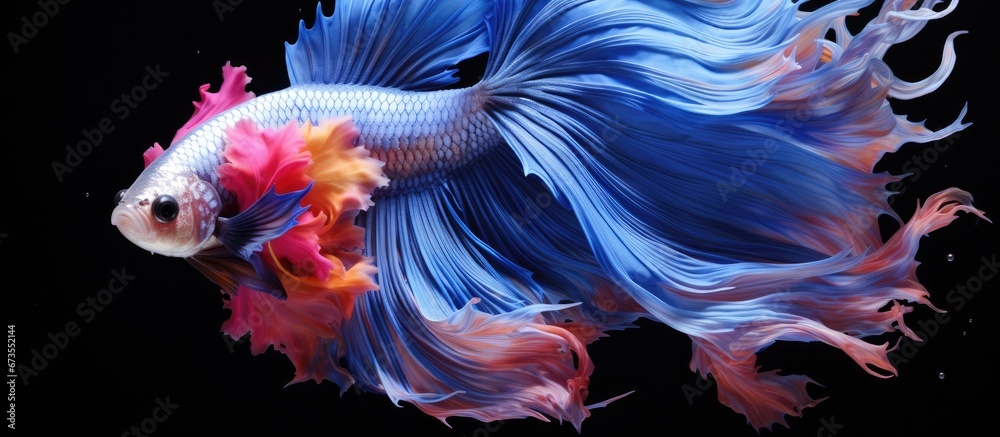 The movement of Betta splendens fish also known as siamese fighting fish rendered with oil based pigments