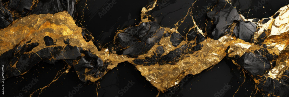 Abstract of Black marble background with gold liquid pattern. Marble or granite wall with golden wave splash.
