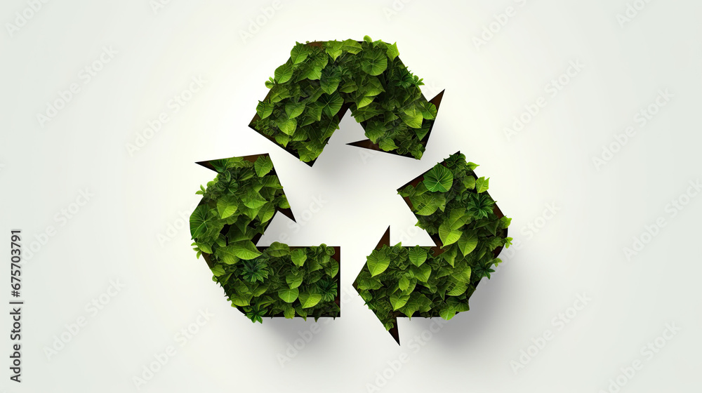 Green triangular Symbol of waste recycling in the style of paper clippings. Ecological concept. The green planet. Earth Day. Mother Nature. Recycling. 