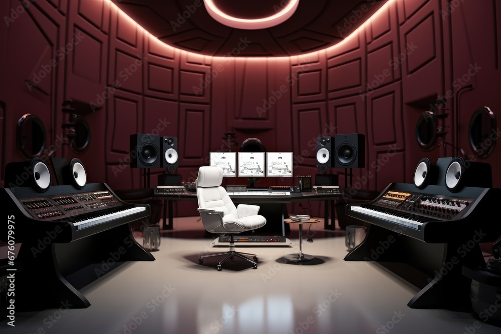Music mixing studio, Minimalist design.