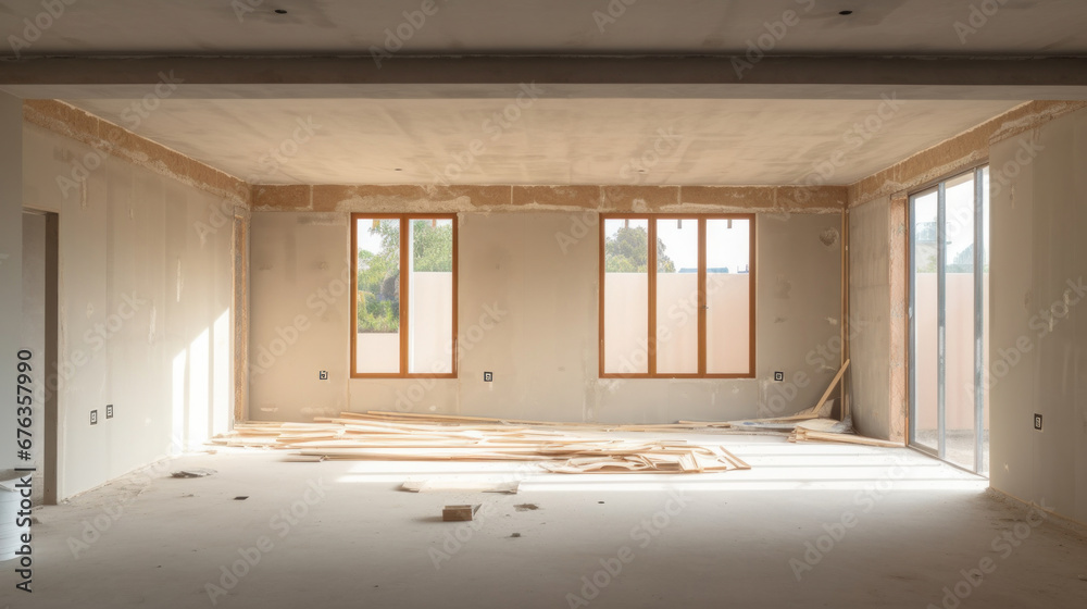 Empty of under construction room in house, interior decoration ideas.