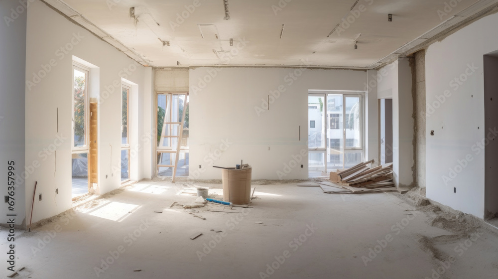Empty of under construction room in house, interior decoration ideas.