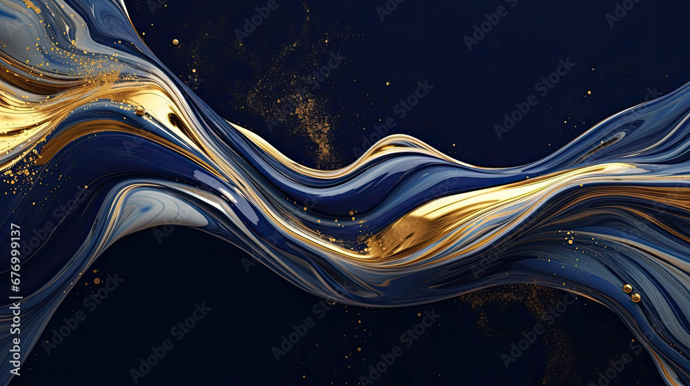  abstract blue background with waves, Abstract blue marble texture with gold splashes, blue luxury background