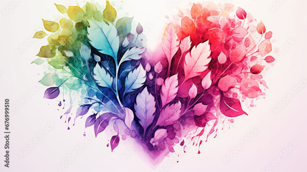 Watercolor heart of flowers, bouquet of flowers