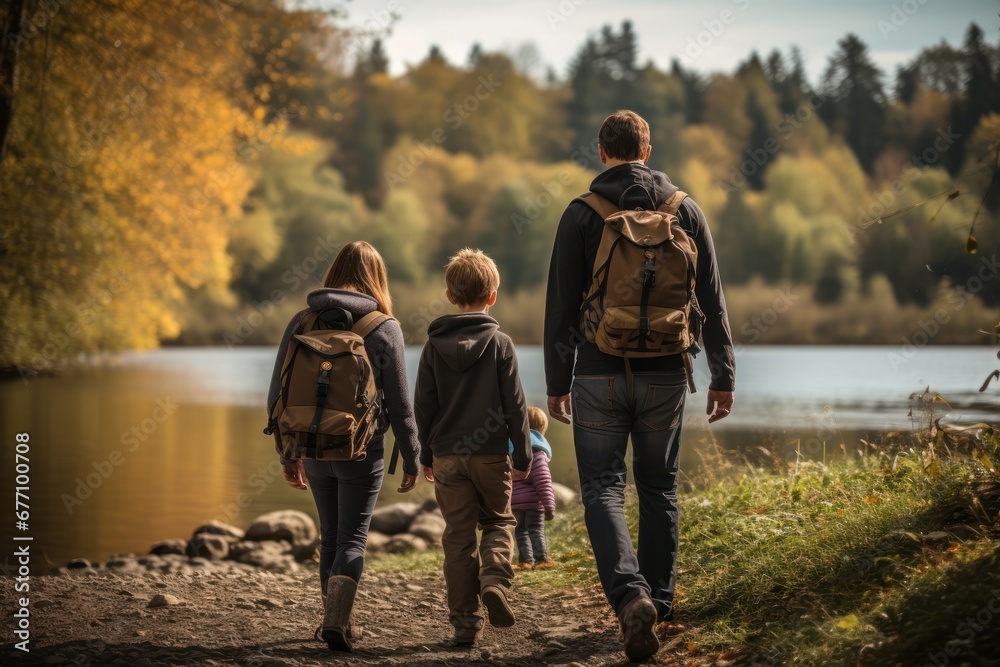 family hiking, camping, or enjoying other outdoor activities together