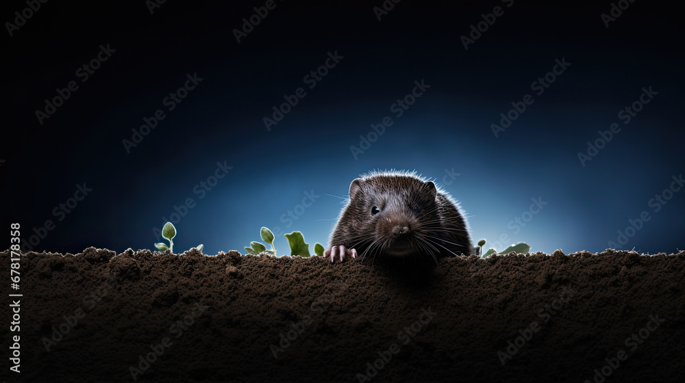 Mole on dark background, close up mole animal,Talpa europaea, 