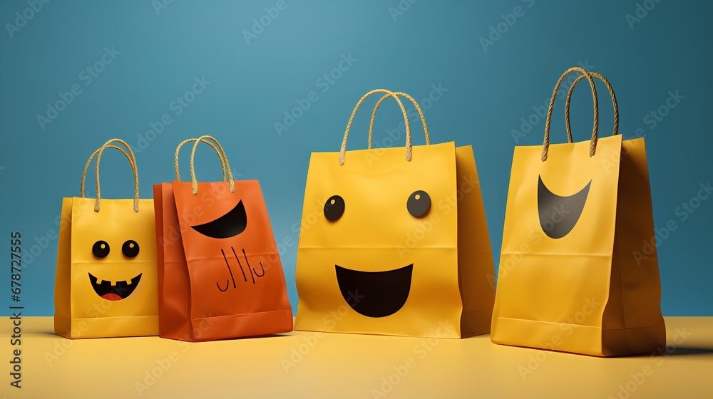 Colorful empty shopping bags for sale, representing the concept of retail therapy, purchasing gifts, and enjoying a shopping spree during a sale season.