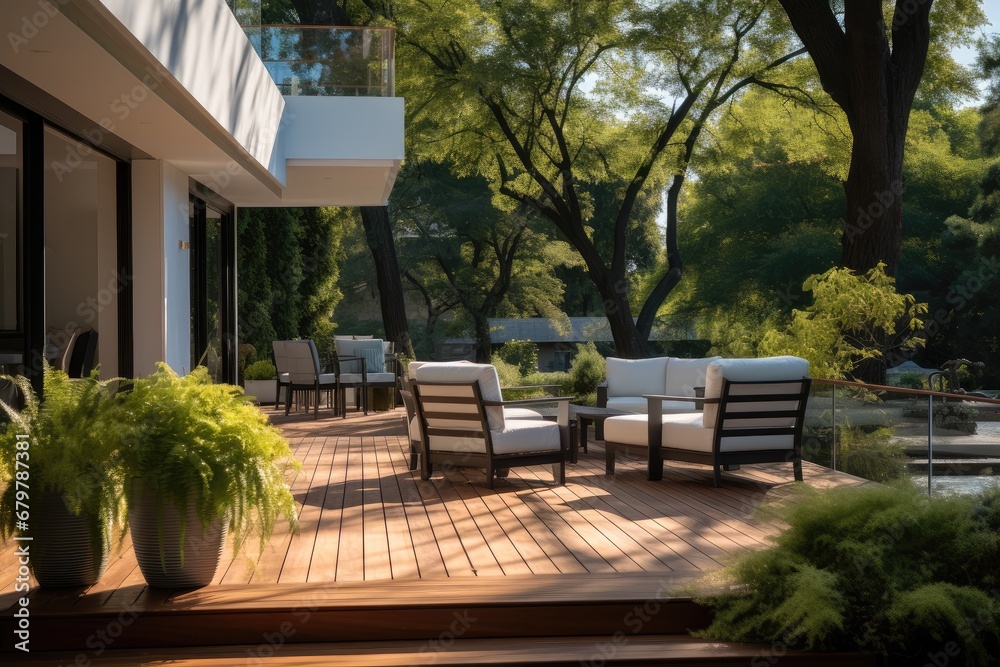 A deck and patio in a modern and contemporary style.