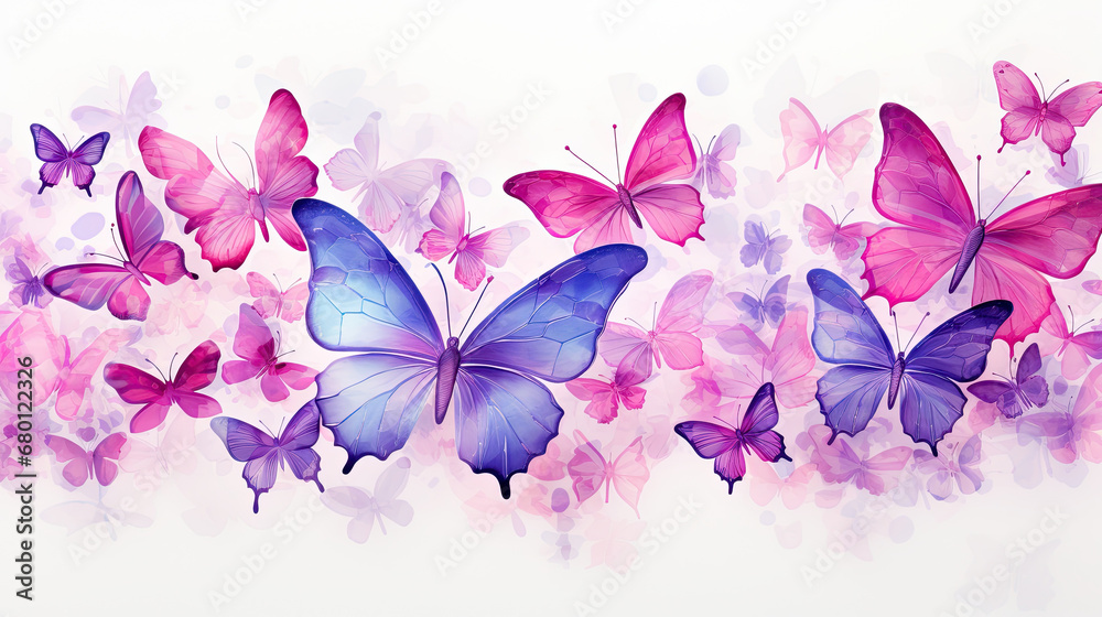 flowers and butterflies background, Colorful Pink & Purple Watercolor Butterfly Pattern On White Background
