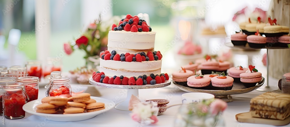 In a vintage-inspired bakery in France, the couples wedding table was adorned with delightful desserts, each delicately arranged. The texture of the strawberry-filled pastries and the aroma of