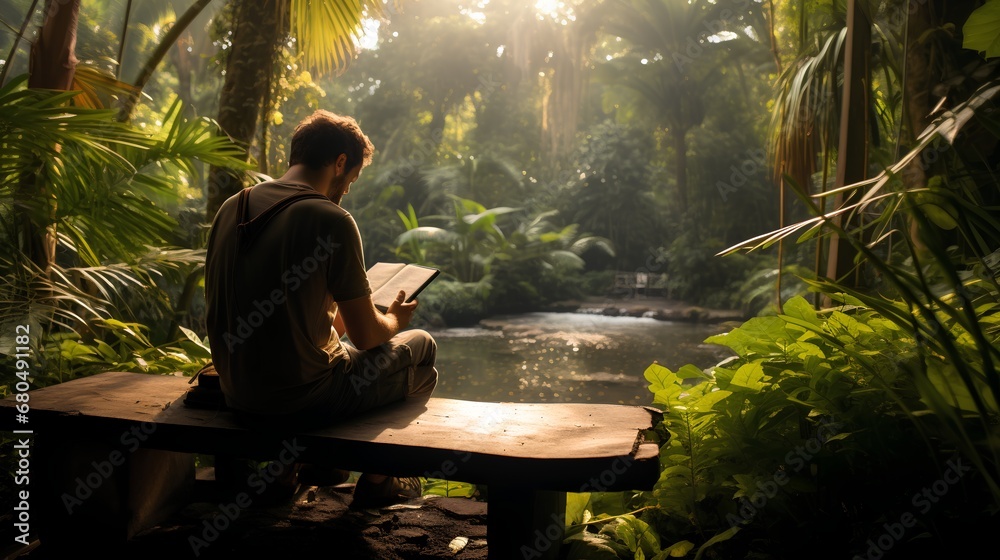 An image depicting the concept of digital detox, where individuals disconnect from electronic devices to reduce stress and anxiety, promoting relaxation, mental wellness, calm, peaceful state of mind.