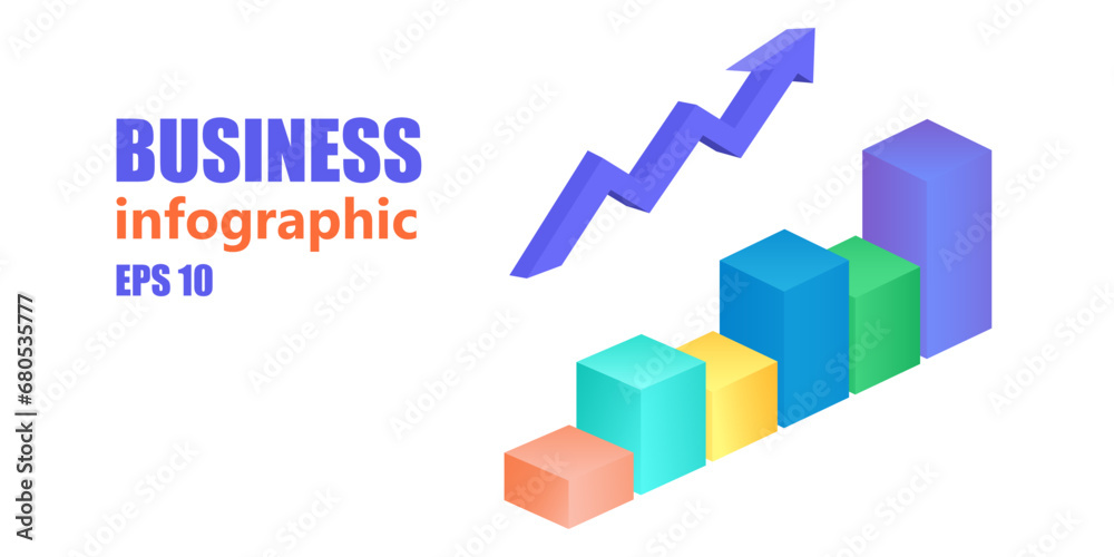 Business infographics in the form of a graph with an arrow above it. 3 D. Vector illustration.