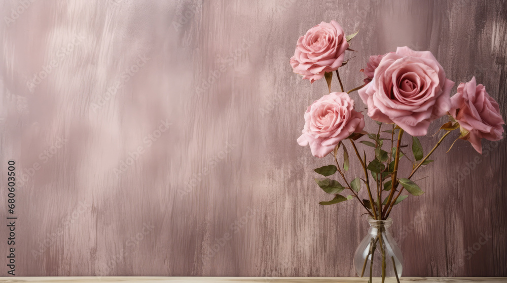 Dry Pink Rose on wooden background
