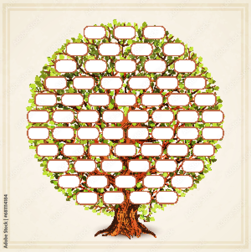 Vintage style family tree template for retro design. Genealogy and pedigree. Vector illustration. 