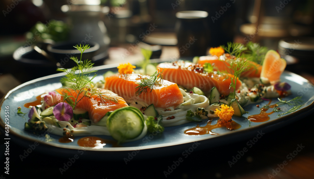 Fresh seafood salad, healthy eating, ready to eat, Japanese culture generated by AI