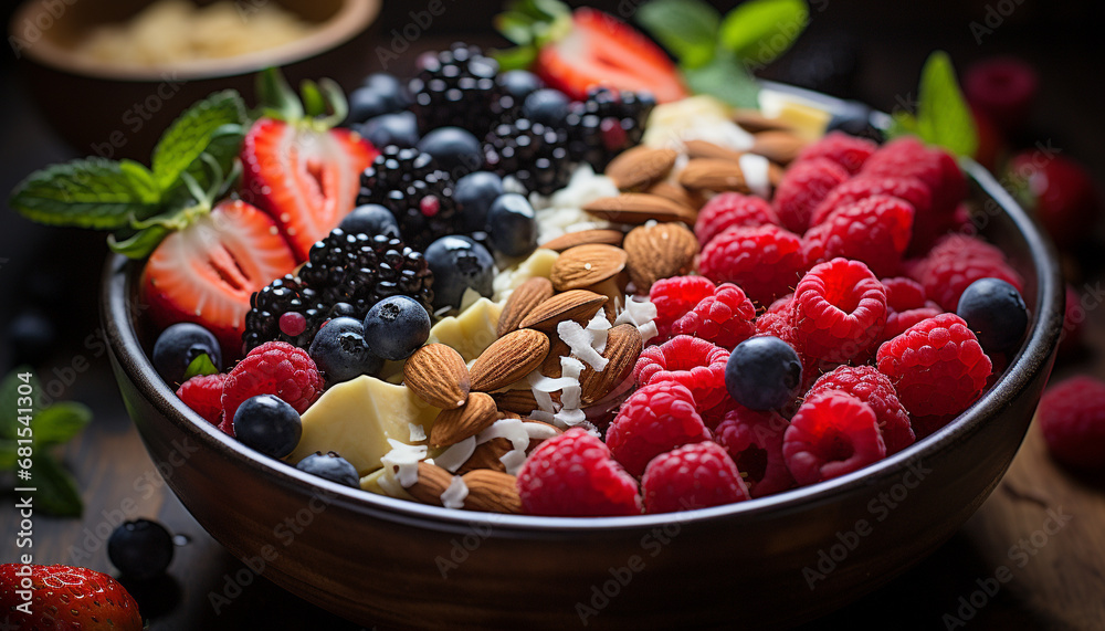 Healthy eating a bowl of fresh berry fruit and yogurt generated by AI