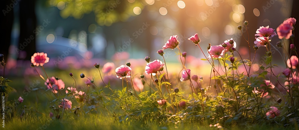 In the midst of summer, the park came alive with the vibrant colors of blooming flowers, filling the air with the sweet scent of roses and the sight of graceful leaves dancing in the light. Natures