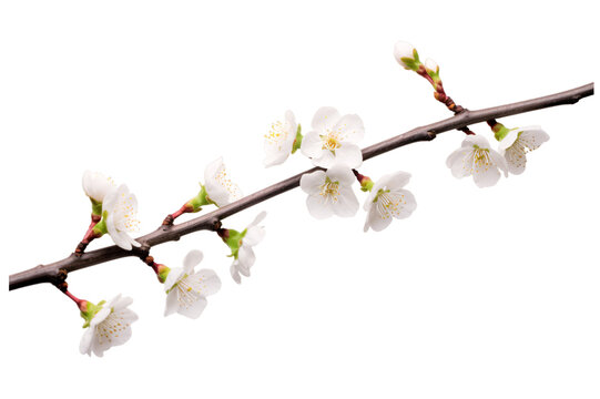 plum blossom branch or twig isolated on a transparent background for decorative mockups or template background, tree branch with flowers and buds PNG, Wooden Stick, stem