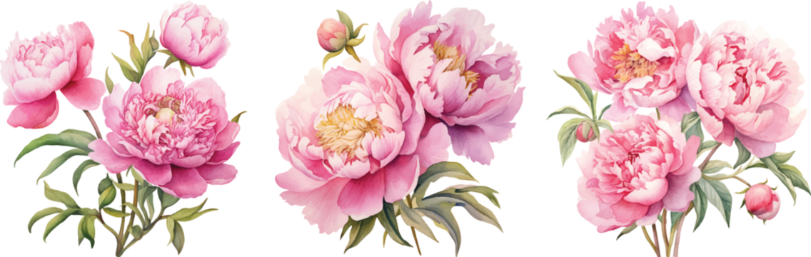 水彩粉色牡丹大而美丽的花朵印花海报矢量插画婚礼订婚设计，生成式人工智能