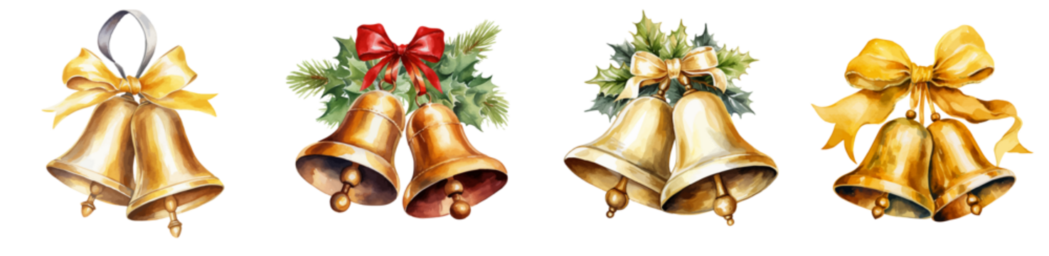 Vector watercolor illustration christmas bells isolated on white backgriund