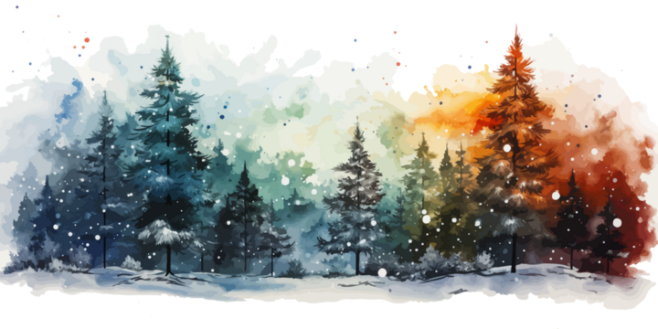 Christmas trees Vector watercolor illustration,Forest, fir trees, pine trees, Forest watercolor illustration
