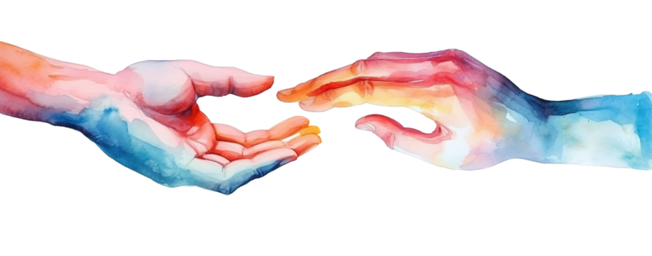 充满活力的水彩援手艺术与双手联合绘画概念