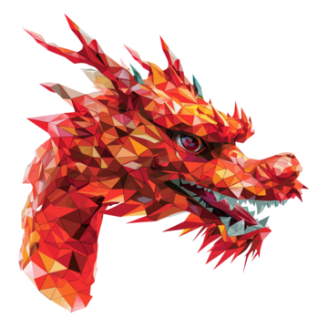  red chinese dragon set on white background. chinese new year,loong,low poly vector Illustration. Template. Sketch. Handmade Clip art