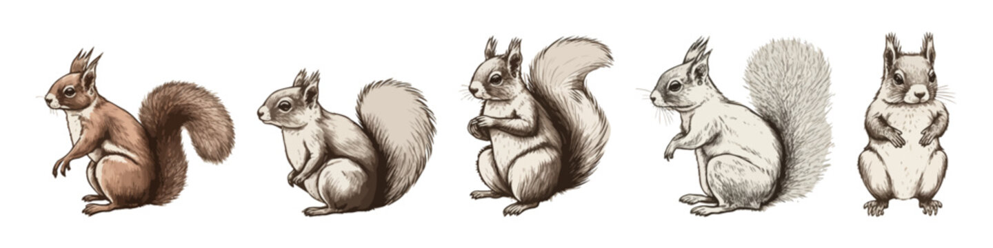 Squirrel illustration in hand draw style. Vector chipmunk. 
