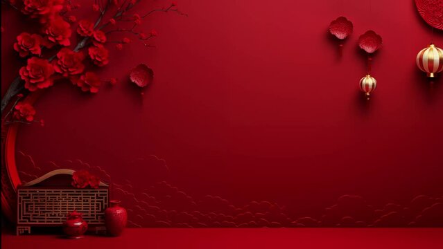 Video Asian Chinese Traditional Culture Celebration. Happy Chinese New Year Greeting animation. Lunar Year of the Dragon Zodiac. 