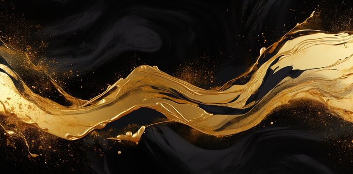 The black marble motif with gold patterns is textured and wavy. generative AI