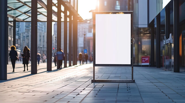 Display, blank clean screen or signboard mockup for offers or advertisement in public area