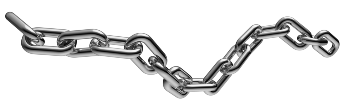 在透明背景上孤立的银链。3D 渲染。