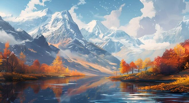 Very beautiful panoramic mountain autumn view