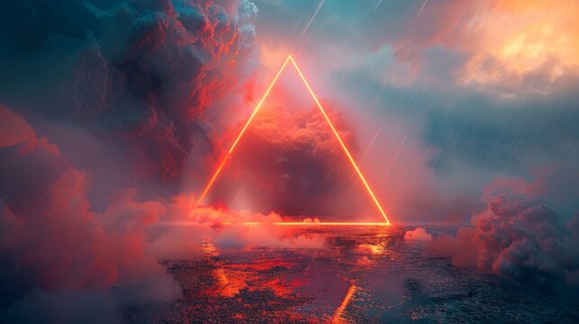 In the clouds, red neon triangles can be seen.