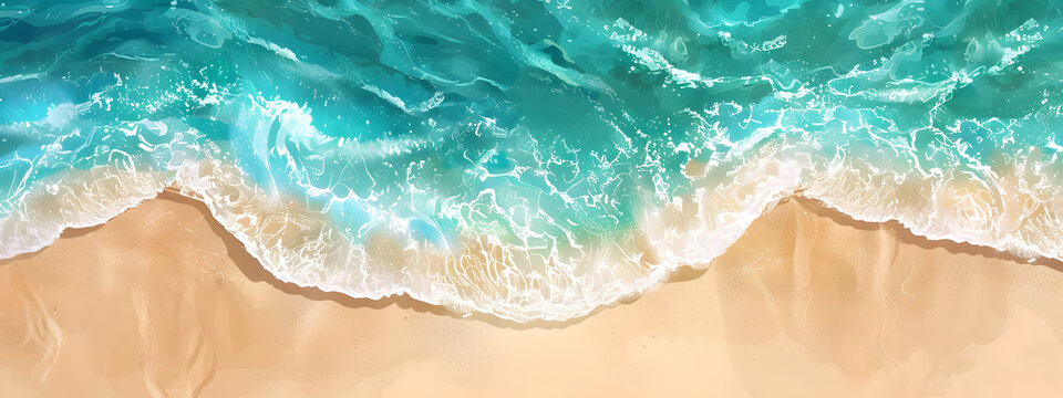 The sea water is very clear, blowing onto the beach, wallpaper background banner,