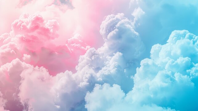 Pastel pink and blue cotton candy clouds texture background.