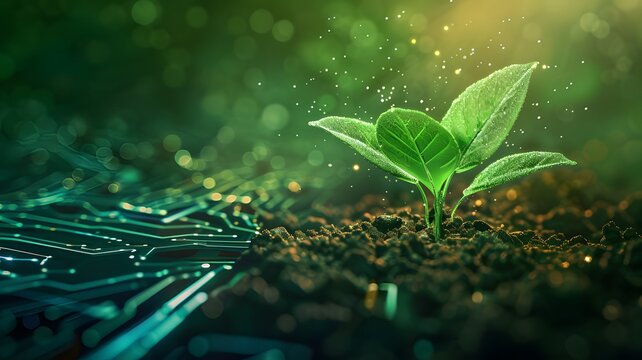 Using agricultural technologies for growing plants and scientific plants research concepts. Nature, technology and environment. Futuristic agriculture. Generative AI