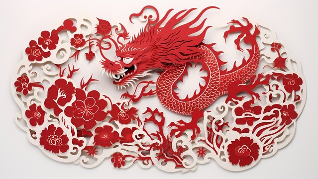 Chinese traditional culture paper cutting style loong image
