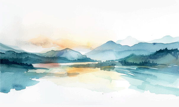 watercolor minimalistic background lake in mountains