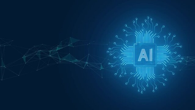 Artificial intelligence chip. Concept of using data and algorithms, AI learning and development. Intelligent AI learning system. Intelligent cybernetic brain.
