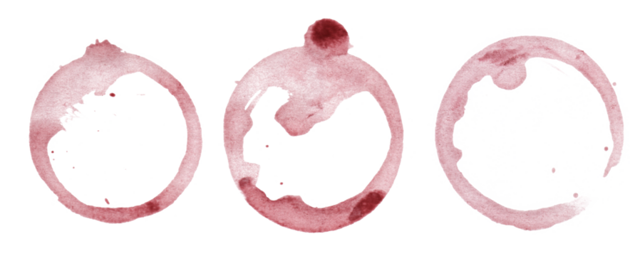 白色背景上孤立的酒杯痕迹。手绘插图。