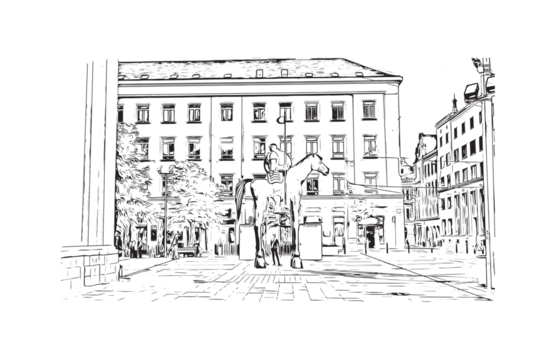 捷克共和国布尔诺市。矢量手绘草图插画