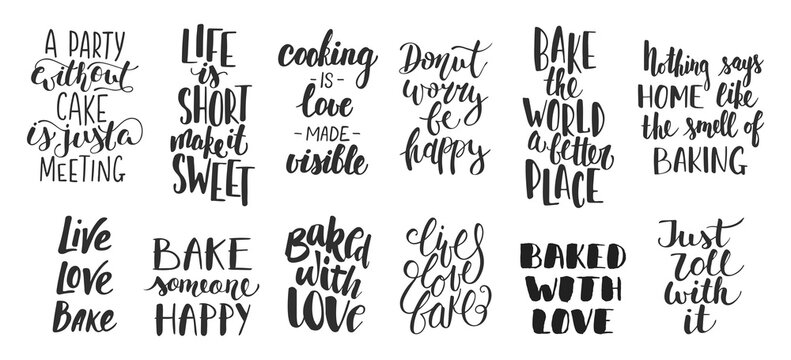 PNG Set of bakery eating and sweets lettering quotes for posters, decoration, prints, t-shirt design.	
