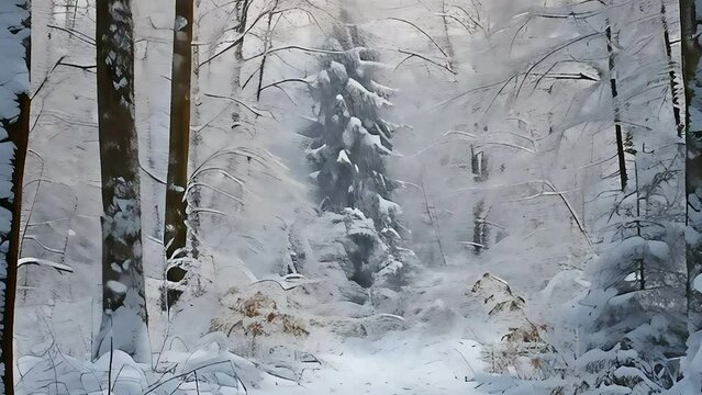 Snow falls in a calming forest footage